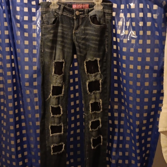 Nwot glo brand size 1 distressed jeans with lace - Picture 1 of 4